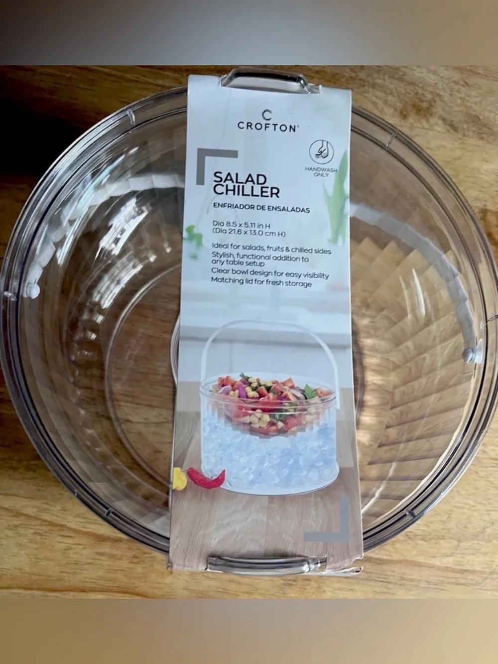 Crofton Salad Chiller Ice Bowl Serving Bowl w/ Lid & Handle New 8.5”